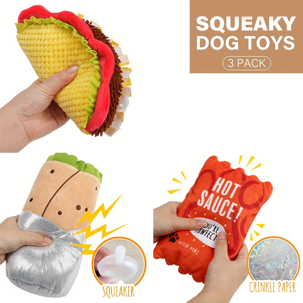 3pcs/set Food Shaped Stuffed Plush Dog Toys, Crinkle Squeaky Dog Chew Toys, Pet Gift For Small Medium Large Dogs