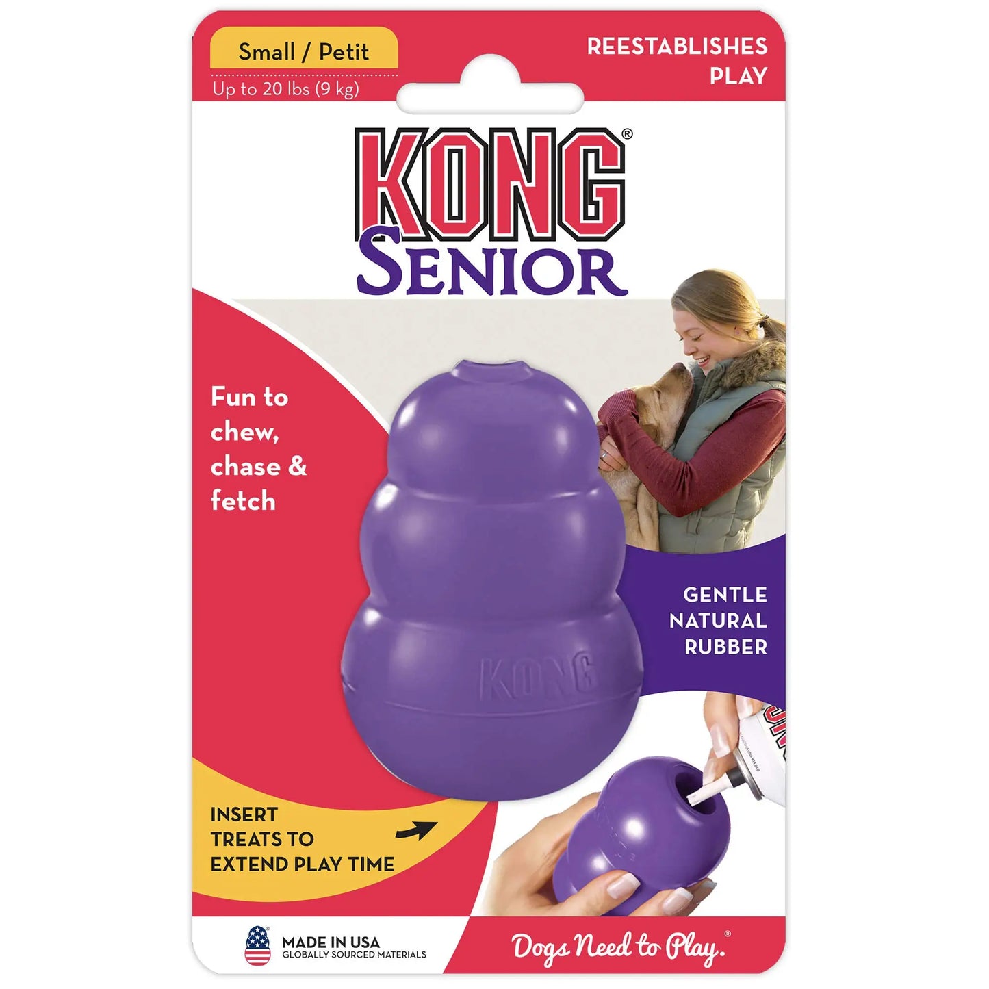 KONG Senior Dog Toy Gentle Natural Rubber Fun to Chew, Chase and Fetch Purple