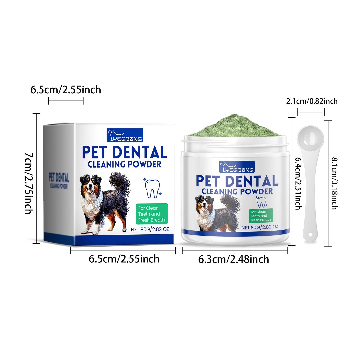 Yegbong 80g Dog Teeth Cleaning Powder Dental Whiten Tartar Eliminate Fresh Breath Pet Oral Hygiene Care Brighten Teeth Powder