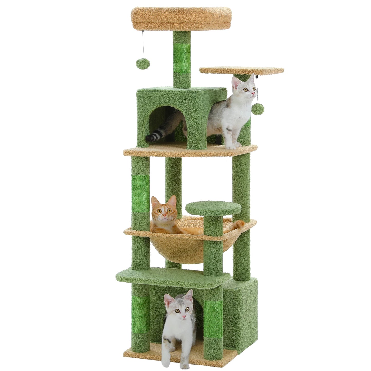 6-levels Safe and Stable Cat Tree with Soft Hammock,Dual Condos,Double Top Perches,5 Scratching Posts Suittable Multi Cats Home