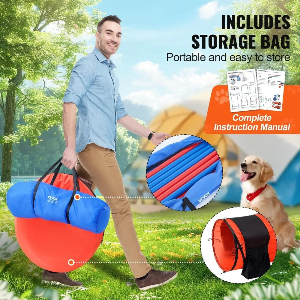 Dog Agility Course Backyard Set, 13pcs Agility Training Equipment for Dogs, 2 Tunnels with Sandbags,Adjustable Hurdles,Weave Po
