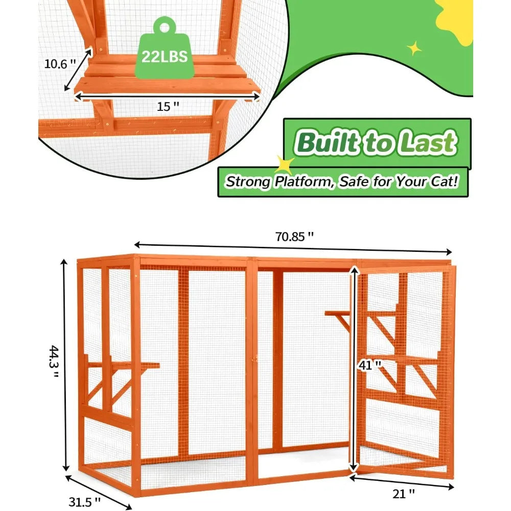 Cat Catio, 71 Outdoor Cat Enclosure, Weatherproof, Large Cat House Window Access, Outside Catico for Apartment Balcony, Cateo wi