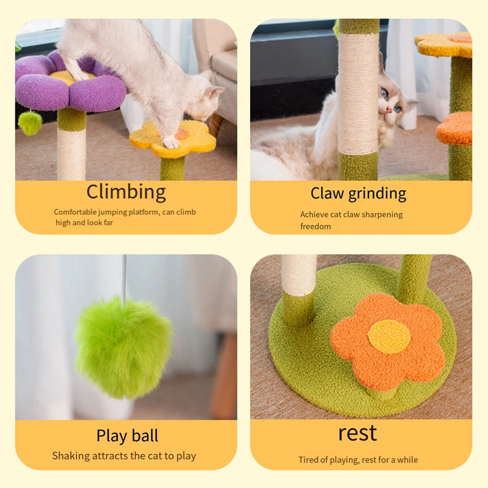 Flower Cat Tree Tower Cat Climbing Frame Sisal Wrapped Small Cat Tower Multi-Function Interactive Cat Tower 3 Layer Pet Supplies