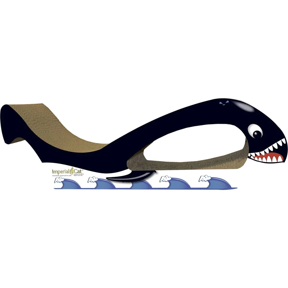 Giant Whale Cat Scratcher 2-in-1 Set with Bonus Feather Wand Toy Colorful Corrugated Cardboard Keeps Claws Healthy Play Sleep