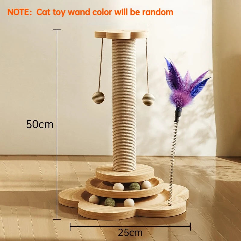 Nature Wood Cat Scratcher Board Pet Play Tree Rotating Platform Wooden Fiber Chew Toy Durable Non Sisal Ball Cat Stand Tree