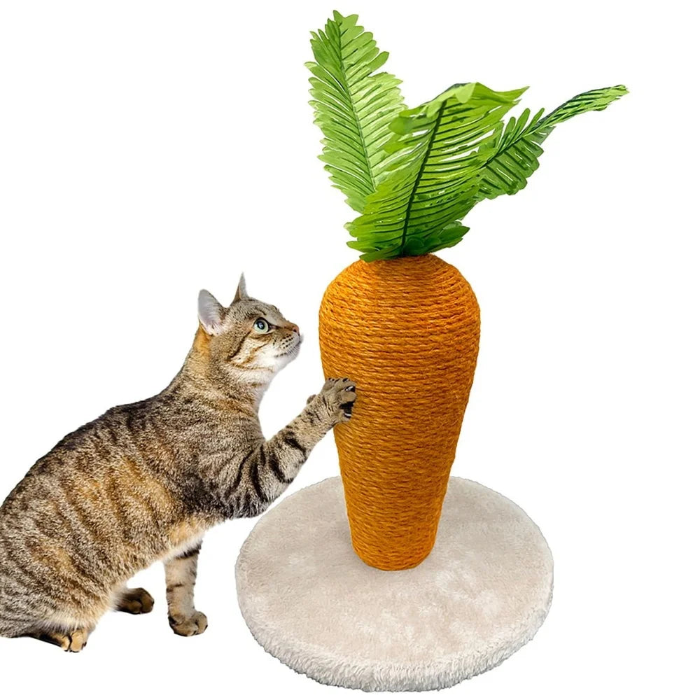Interactive Carrot Cat Scratching Post with Sisal Rope Engaging Toy Durable Lightweight Freestanding Design Perfect Indoor Cats