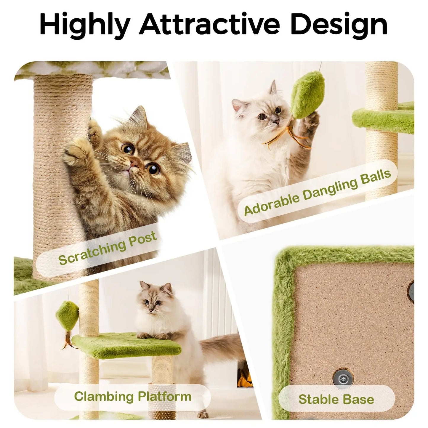 Mewoofun Cat Scratching Post Bed Small Cat Tower Sisal Cat Scratcher Cat Ball Track with Toys ļ¼Green Large)