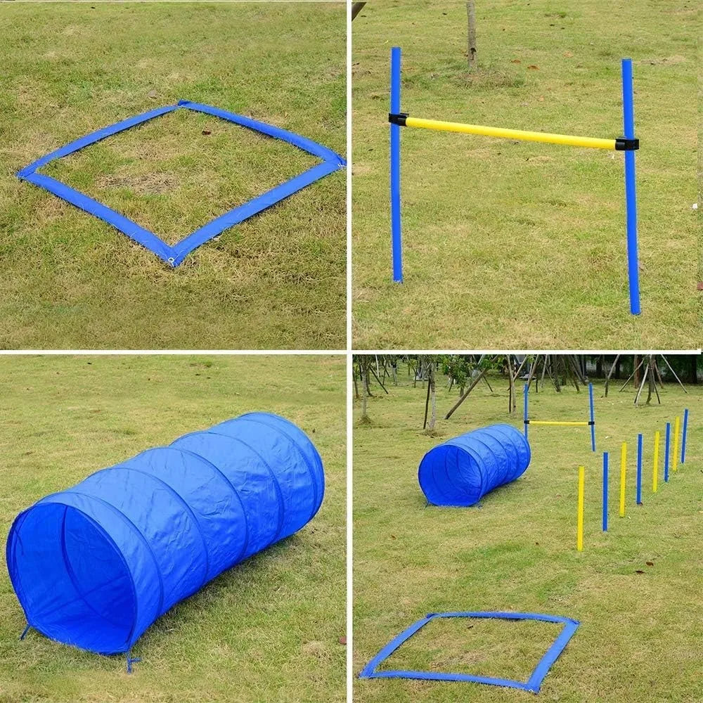 PAWISE Dog Agility Training Equipment,Dog Obstacle Course Kit for Training, Jumping Hurdle Pet Agility Tunnel