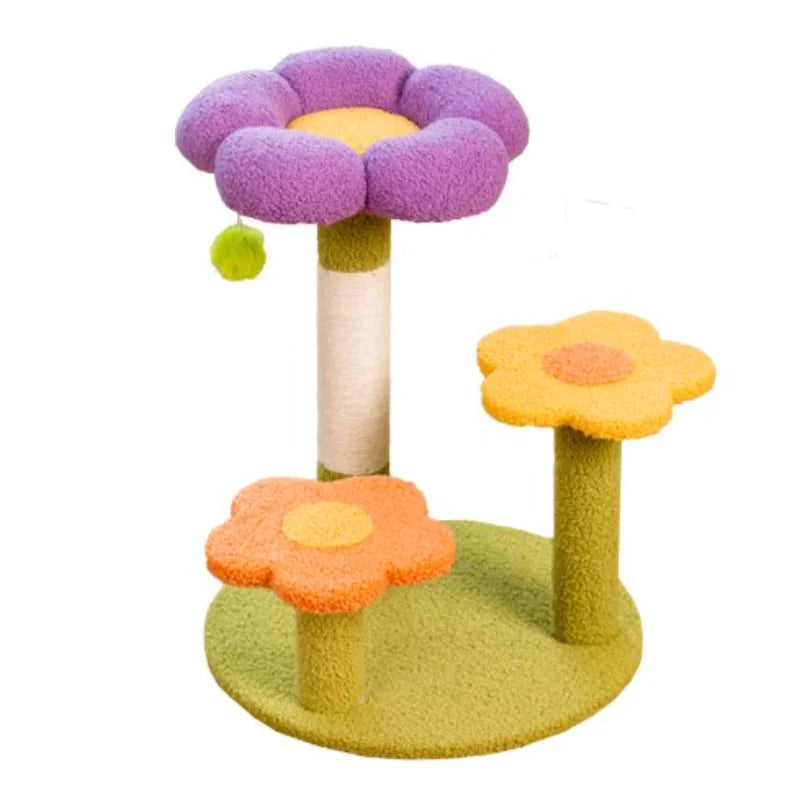 Multifunctional Cat Tower with Flower Pattern Small Cat Tree Sisal Wrapped 3 Layer Interactive Cat Tree for Cats
