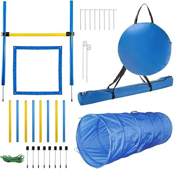 PAWISE Dog Agility Training Equipment,Dog Obstacle Course Kit for Training, Jumping Hurdle Pet Agility Tunnel
