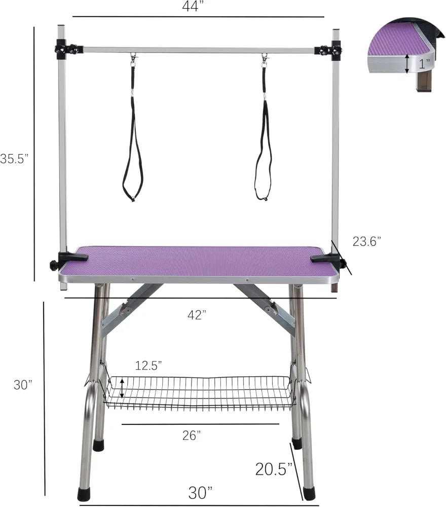42" Dog Grooming Table Foldable Pet Grooming Tables with Adjustable Arm Noose Storage Mesh Tray Maximum Capacity Up to 330lbs