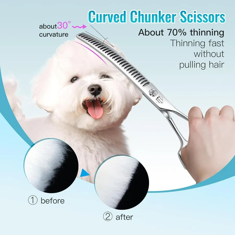 Professional Curved Thinning Scissors for Dog Grooming 30Degree Curvature Japanese 440C for Trimming Dogs Cats and Other Pets f