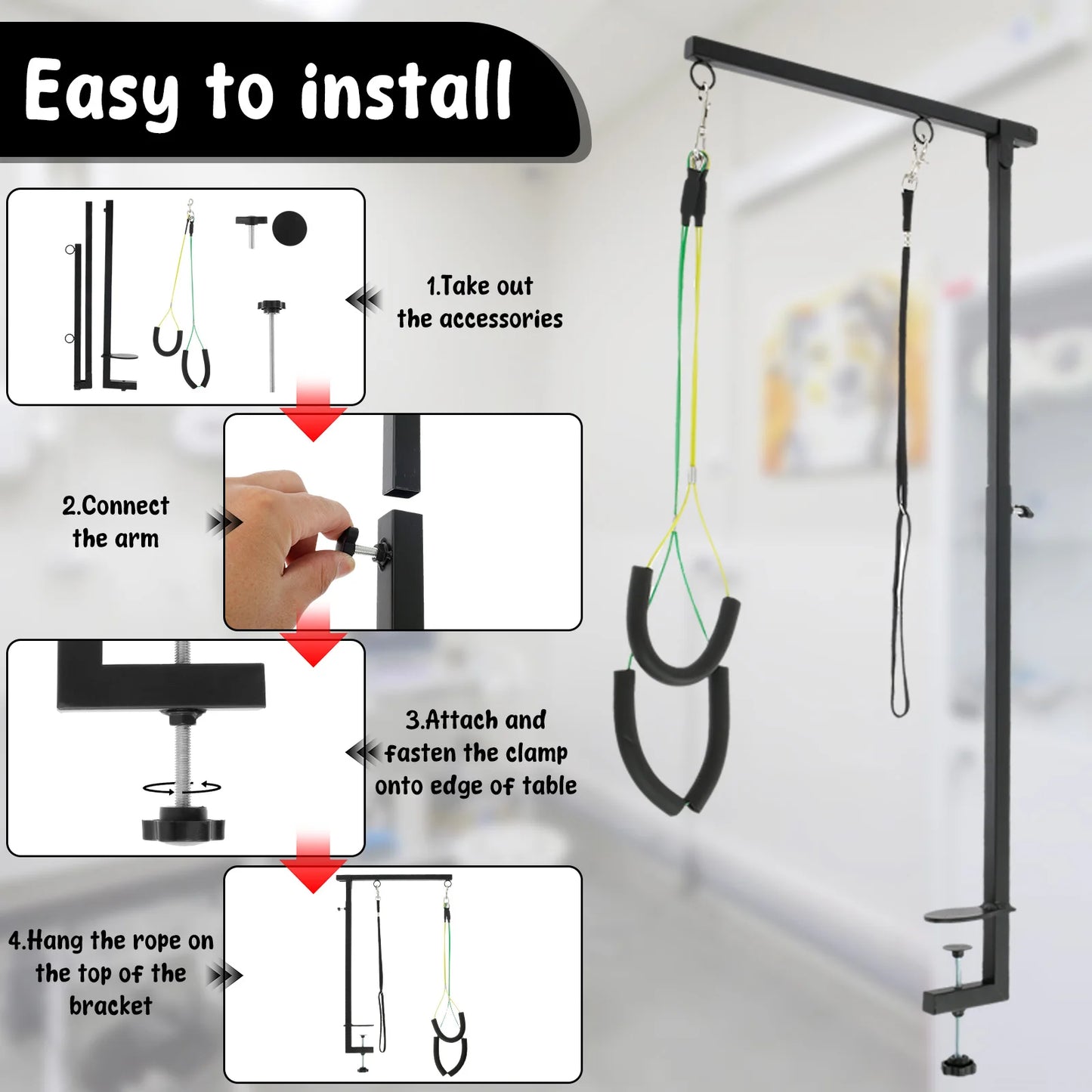 Dog Grooming Table Arm Iron Pet Grooming Stand with Clamp Height Adjustable Fixed Dog Beauty Stand for Pet Nail Clipping Haircut