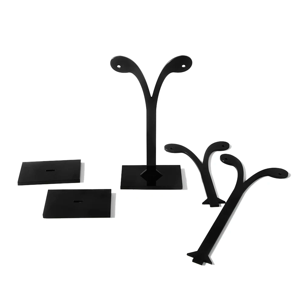 3pcs/set Earrings Display Rack Leaf Pattern Organic Glass Earring Holder Black Jewelry Rack Display Stand for Necklaces Bracelet