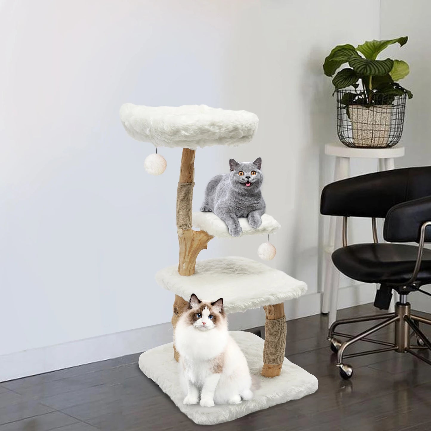 Load 22-33 Lbs Cat Tree with Hemp Ropes Plush Balls Cat Small Cat Tower for Cat Scratcher Board Cat Toys 4 Springboards