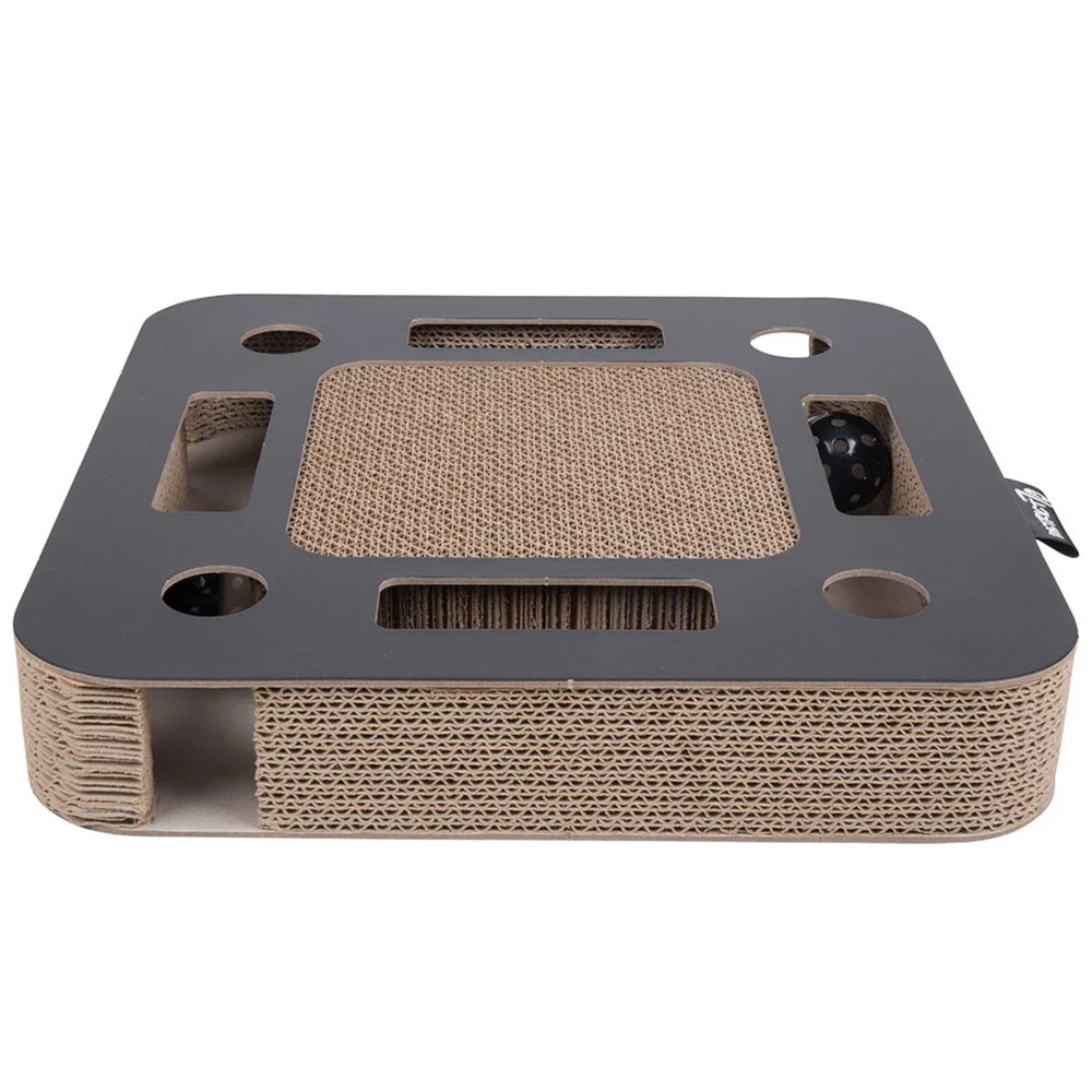 Interactive Cat Scratcher Toy with Ball and Bell Corrugated Cardboard Play Pad Exercise and Grooming Keeps Cats Entertained