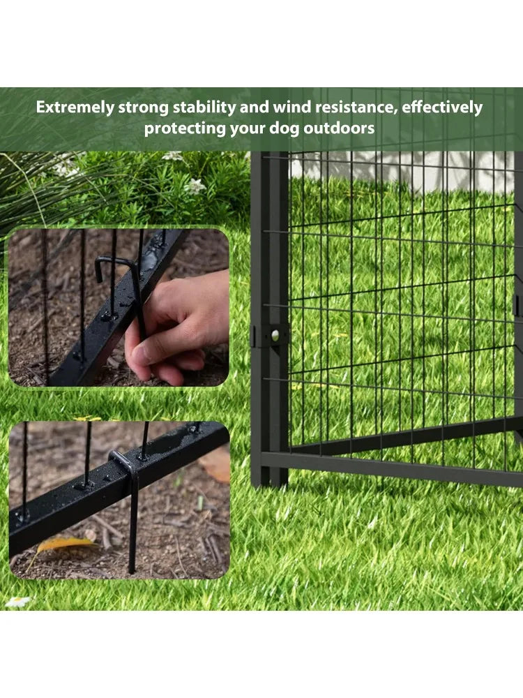 Outdoor Kennel with Roof, Kennel Outside with 2 Bowls, Large Houses Pen Dogs Run Enclosure with Secure L