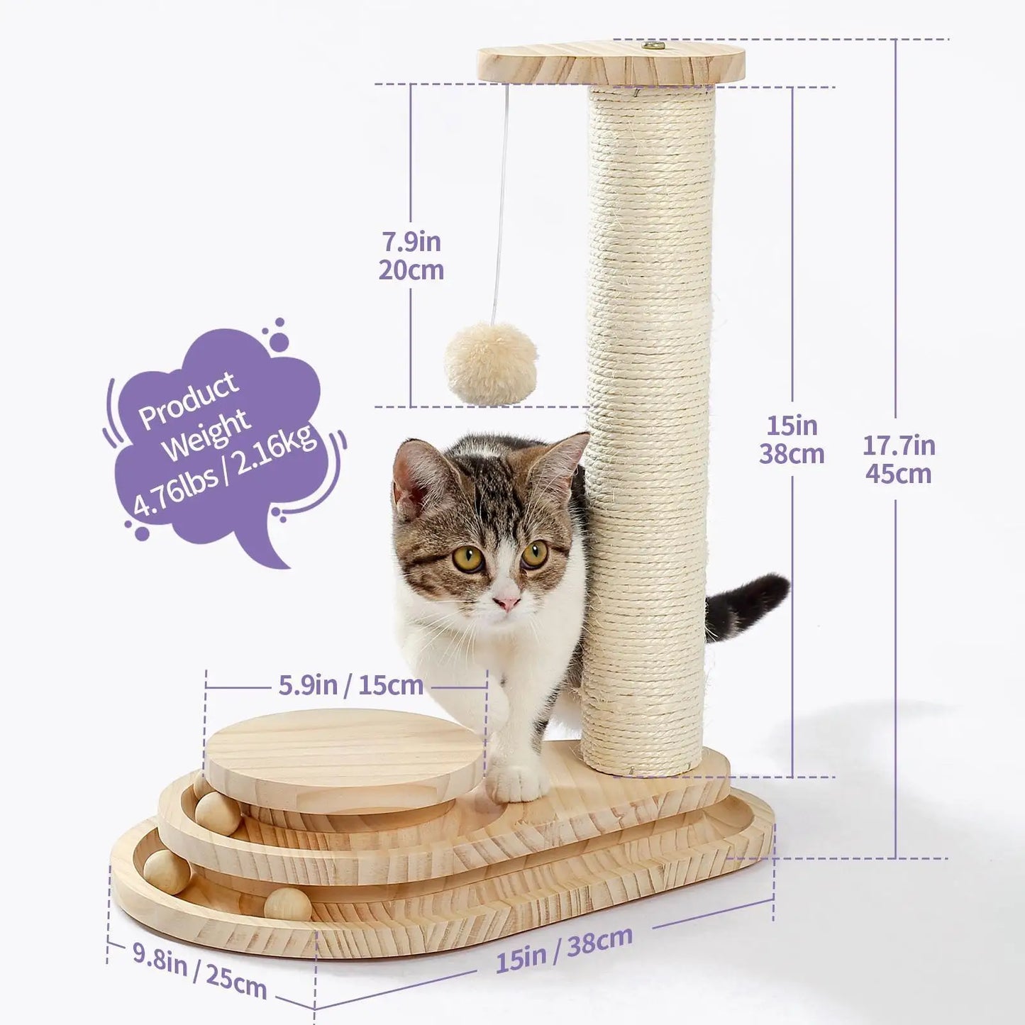 Scratching Post Self Groomer Indoor Cats Cloud Soft Perch Rest 17.5" Tall Natural Sisal Scratcher Cat Grooming Interactive