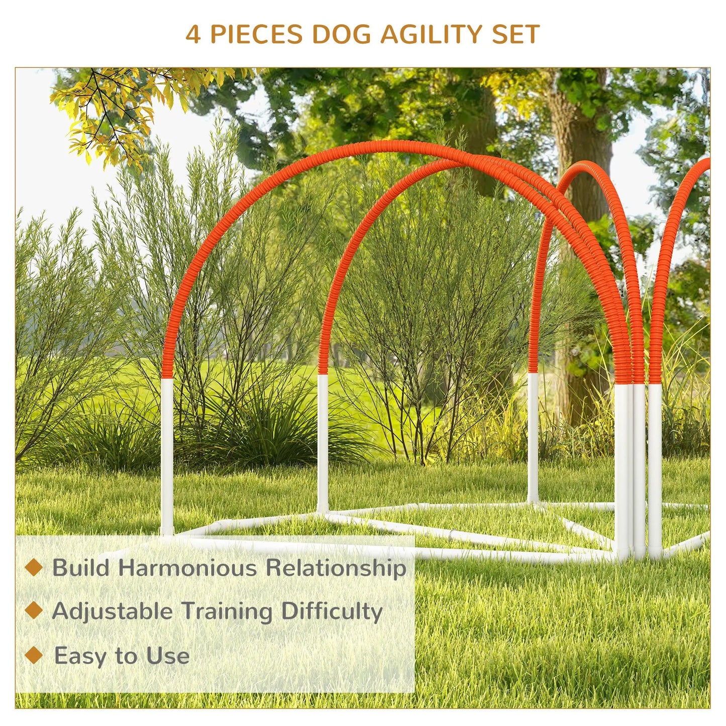For Dog Agility Kit Pet Obstacle Course Training Equipment Outdoor with Weave Poles, Carry Bag, Orange