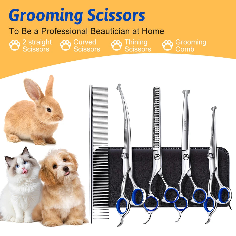 Professional 7 Inch 4CR Stainless Steel Pet Hair Shears 7Pcs/set Scissors Set for Pet Dog Grooming