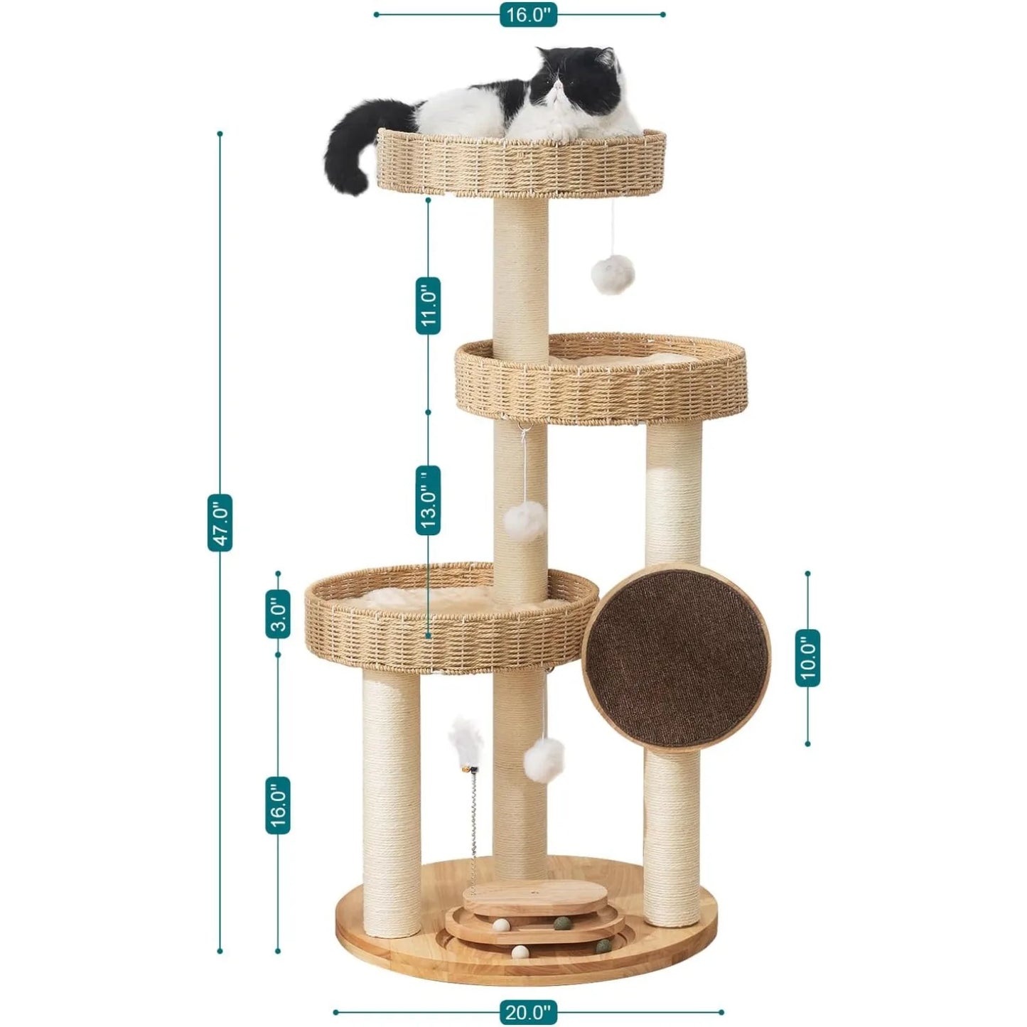 Cat Tree,Modern Cat Tower Scratching Posts, Hand-Woven Beds & Toys | Heavy-Duty 20lbs Capacity,Indoor Cat Furnit