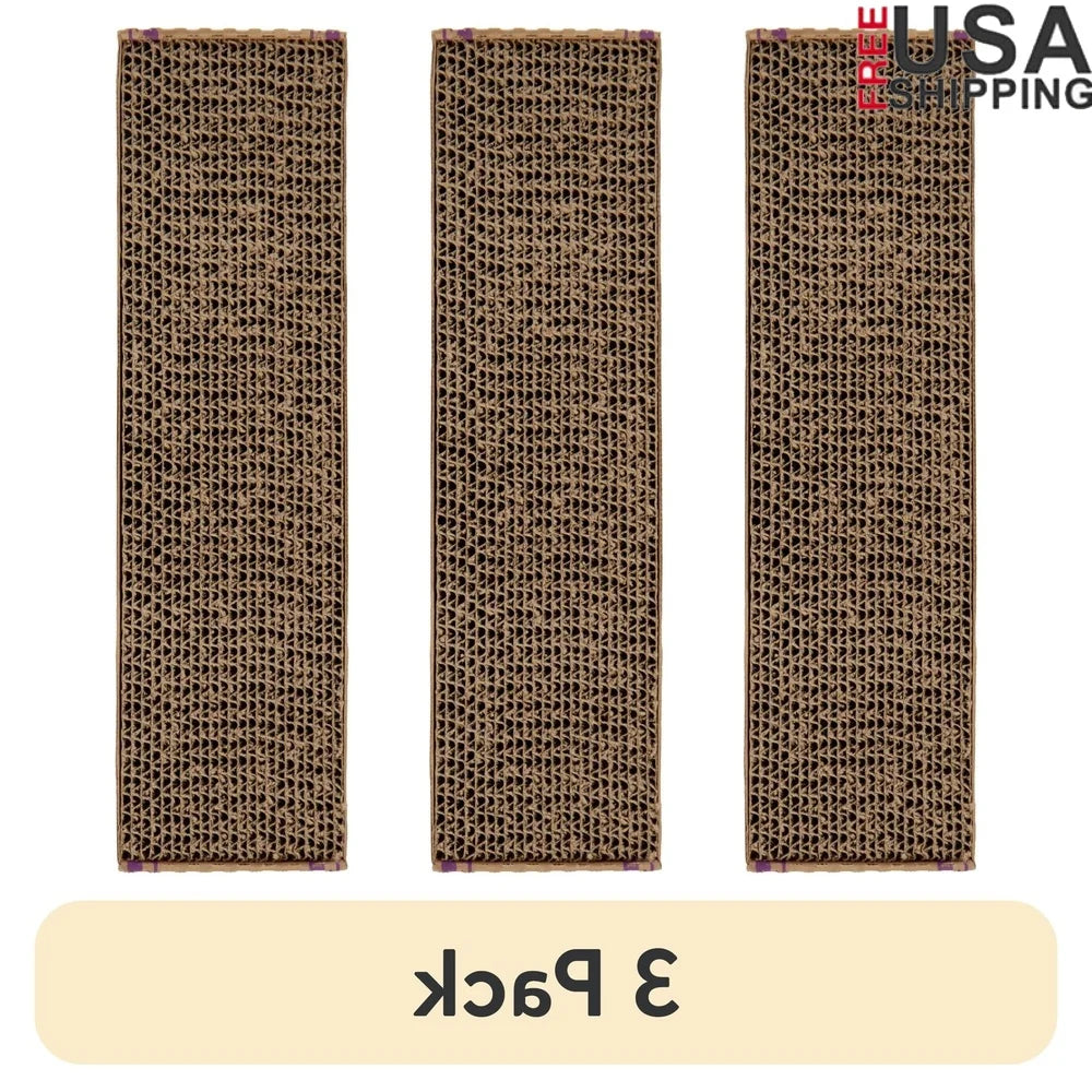 3 Pack Cat Scratching Pad Reversible Catnip Infused Corrugated Cardboard Durable Floor Scratcher Eco Friendly Cat Toy