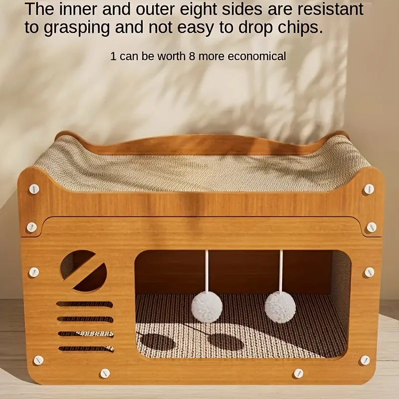 Large Indoor Cat House with Scratching Post, Durable Structure, Suitable for Cats to Rest and Play