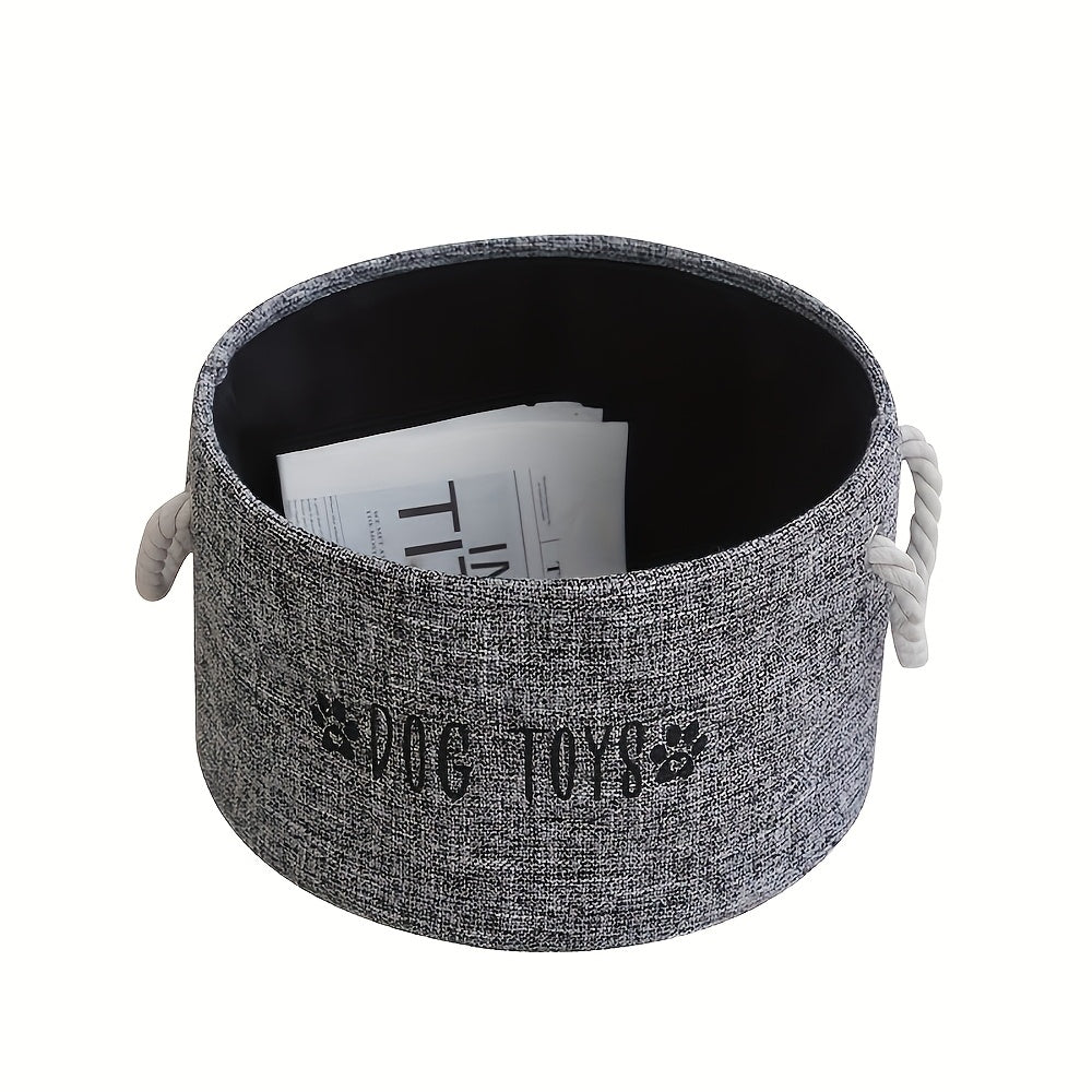 [Canvas Pet Accessory Container] Extra-Large Canvas Dog Toy Storage Basket - Spacious Round Pet Accessory Organizer, Dog Toys, Accessories