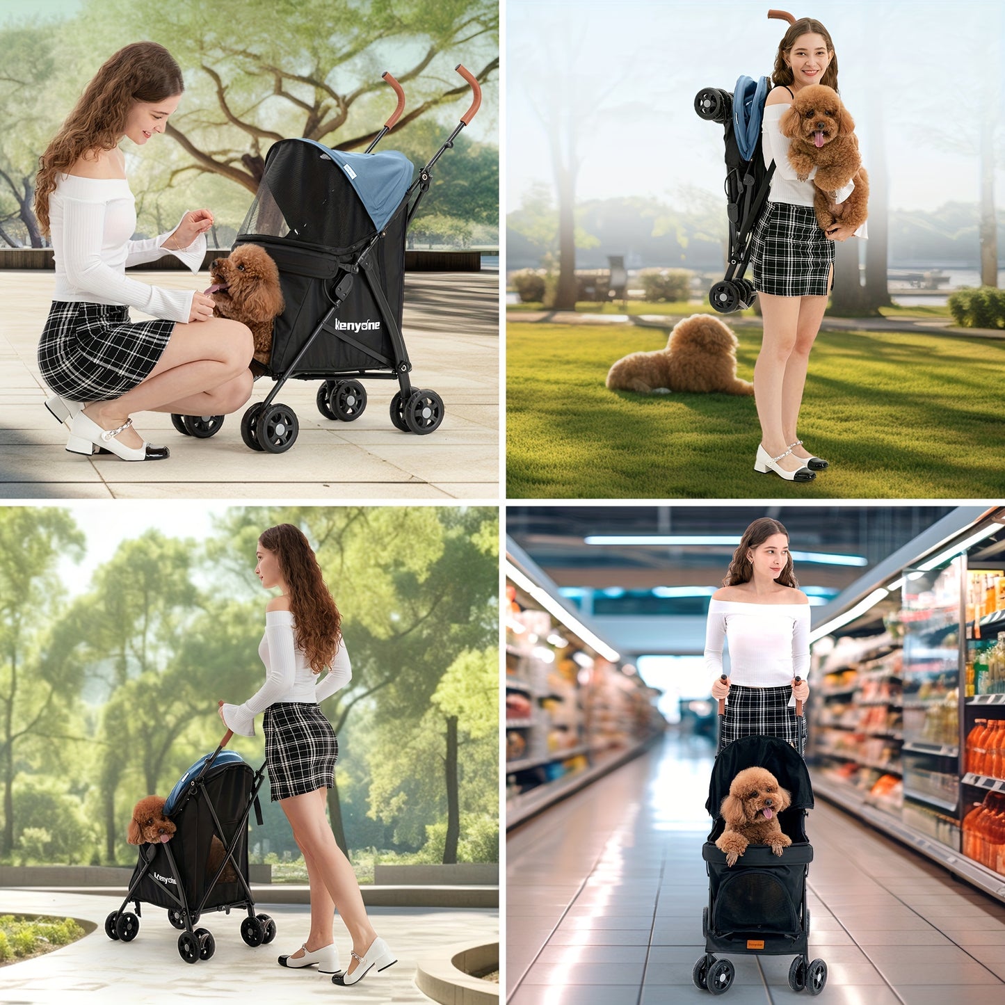 Kenyone Dog Stroller For Small Dogs & Cats - Lightweight, Premium, Portable & Compact Travel Stroller - For Puppies, Small & Medium Dogs & Cats - Suitable for Everyday Walks & Travel - Perfect Gift for Pet Owners