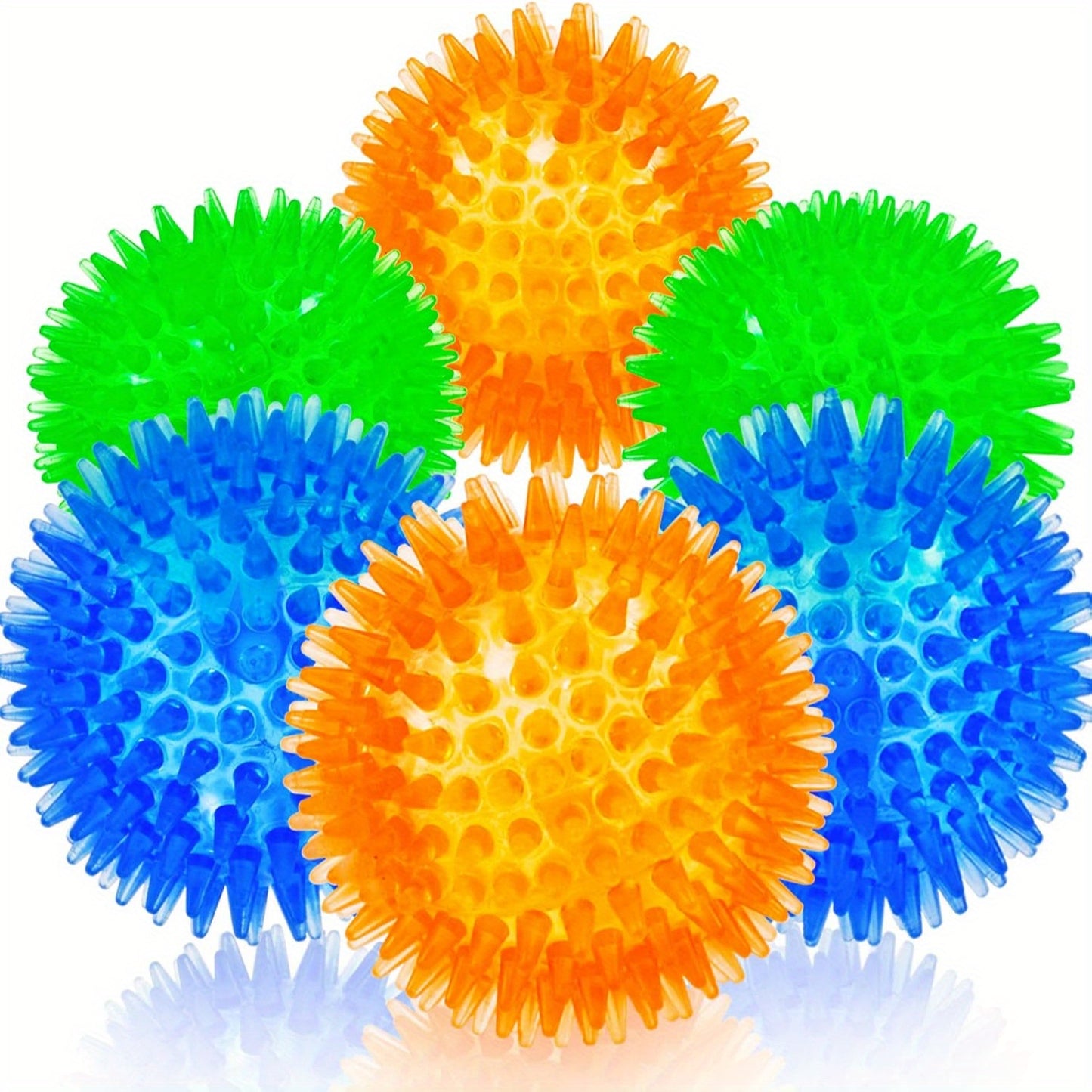 3.5" Large Dog Toys Ball, 6 Pack Squeaky Dog Toys, Durable Dog Toys For Aggressive Chewers, Spiky Dog Ball For Clean Teeth And Training, Fetch Toys For Large Dogs, Puppy Chew Toys For Teething