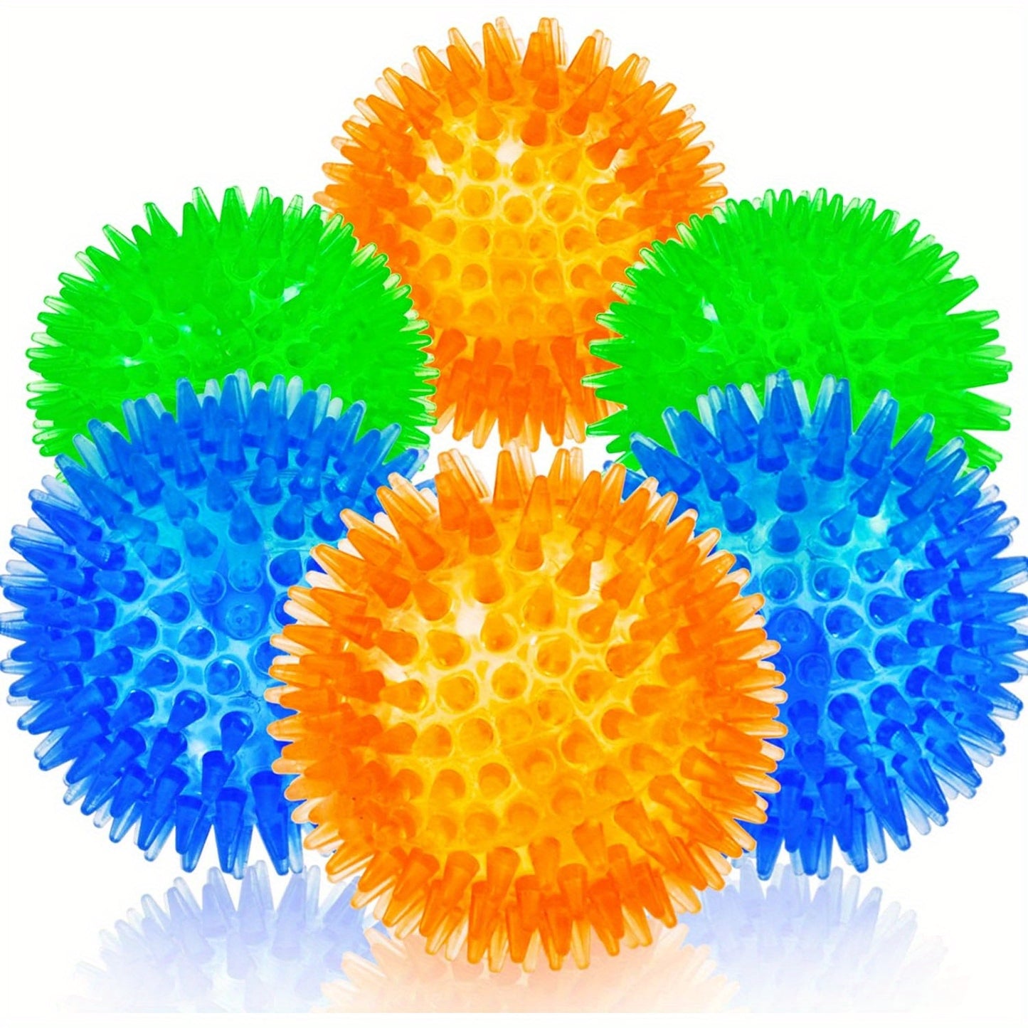 3.5" Large Dog Toys Ball, 6 Pack Squeaky Dog Toys, Durable Dog Toys For Aggressive Chewers, Spiky Dog Ball For Clean Teeth And Training, Fetch Toys For Large Dogs, Puppy Chew Toys For Teething