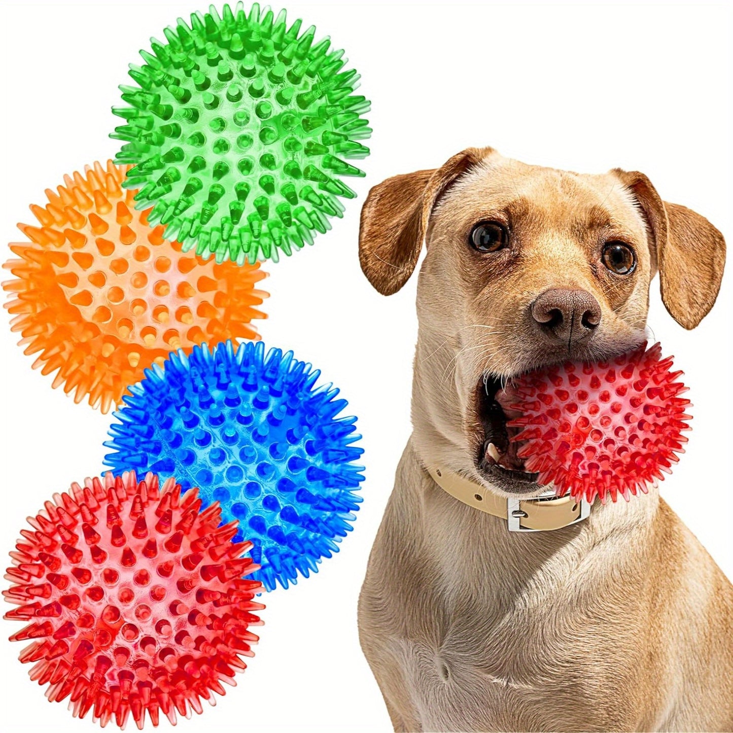 3.5" Large Dog Toys Ball, 6 Pack Squeaky Dog Toys, Durable Dog Toys For Aggressive Chewers, Spiky Dog Ball For Clean Teeth And Training, Fetch Toys For Large Dogs, Puppy Chew Toys For Teething