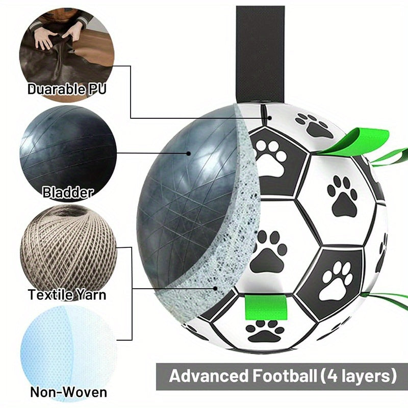 Dog Toys Soccer Ball With Straps, Interactive Dog Toys For Tug Of War, Puppy Birthday Gifts, Dog Tug Toy, Dog Water Toy, Durable Dog Balls For Small, Medium & Large Dogs, French Bulldog, Labrador Retriever, Golden Retriever,