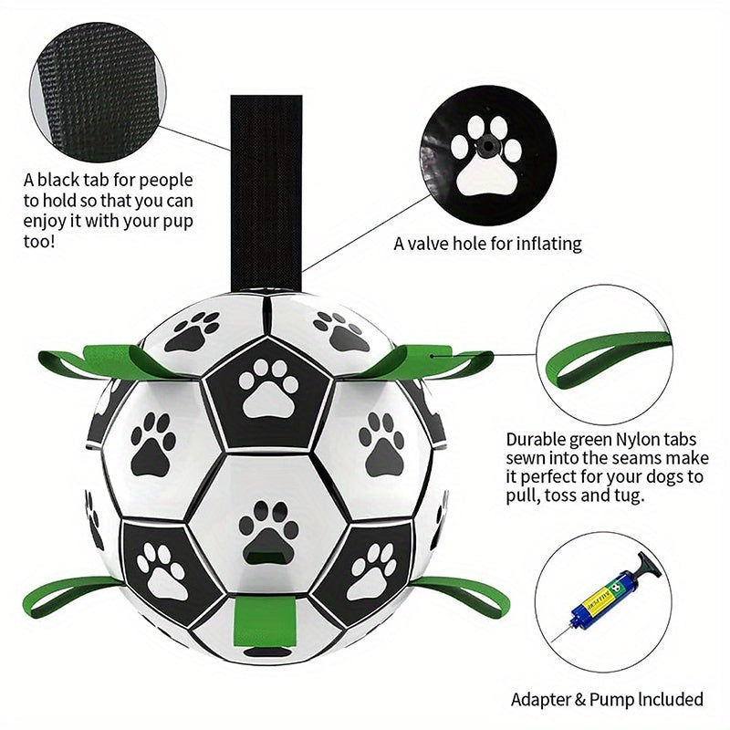Dog Toys Soccer Ball With Straps, Interactive Dog Toys For Tug Of War, Puppy Birthday Gifts, Dog Tug Toy, Dog Water Toy, Durable Dog Balls For Small, Medium & Large Dogs, French Bulldog, Labrador Retriever, Golden Retriever,