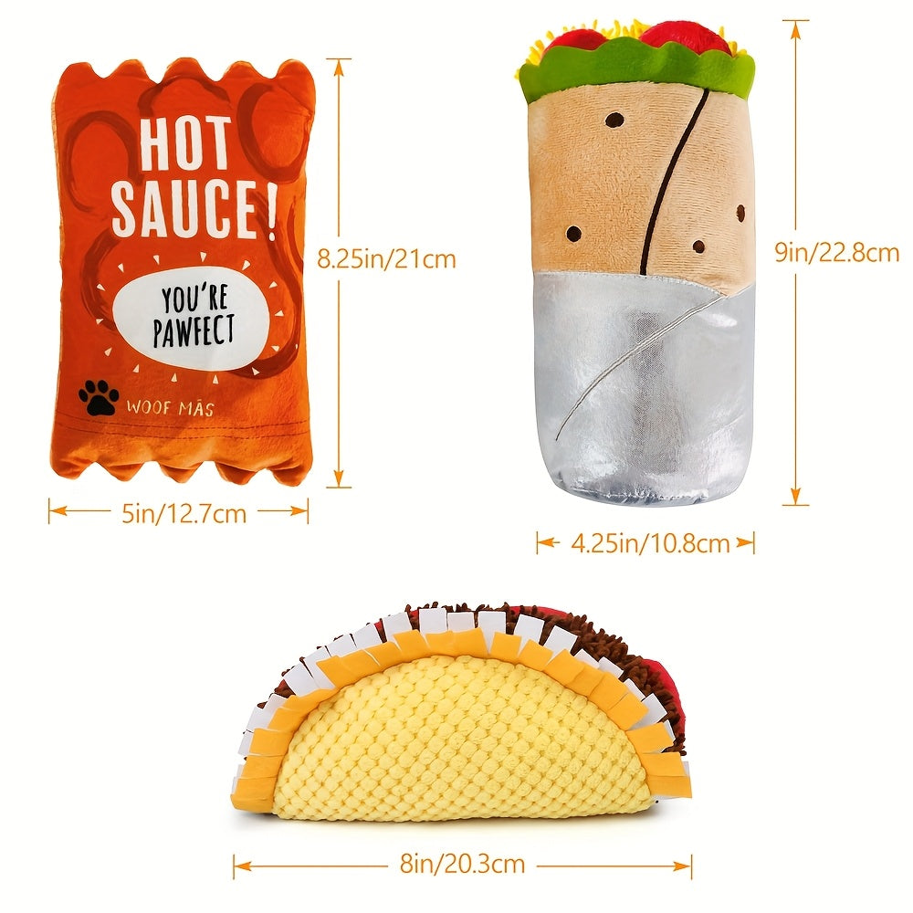 3pcs/set Food Shaped Stuffed Plush Dog Toys, Crinkle Squeaky Dog Chew Toys, Pet Gift For Small Medium Large Dogs