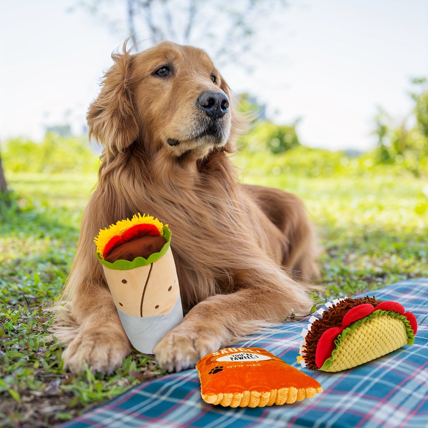 3pcs/set Food Shaped Stuffed Plush Dog Toys, Crinkle Squeaky Dog Chew Toys, Pet Gift For Small Medium Large Dogs