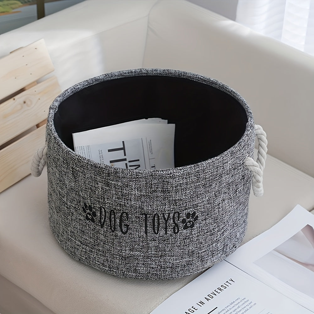 [Canvas Pet Accessory Container] Extra-Large Canvas Dog Toy Storage Basket - Spacious Round Pet Accessory Organizer, Dog Toys, Accessories