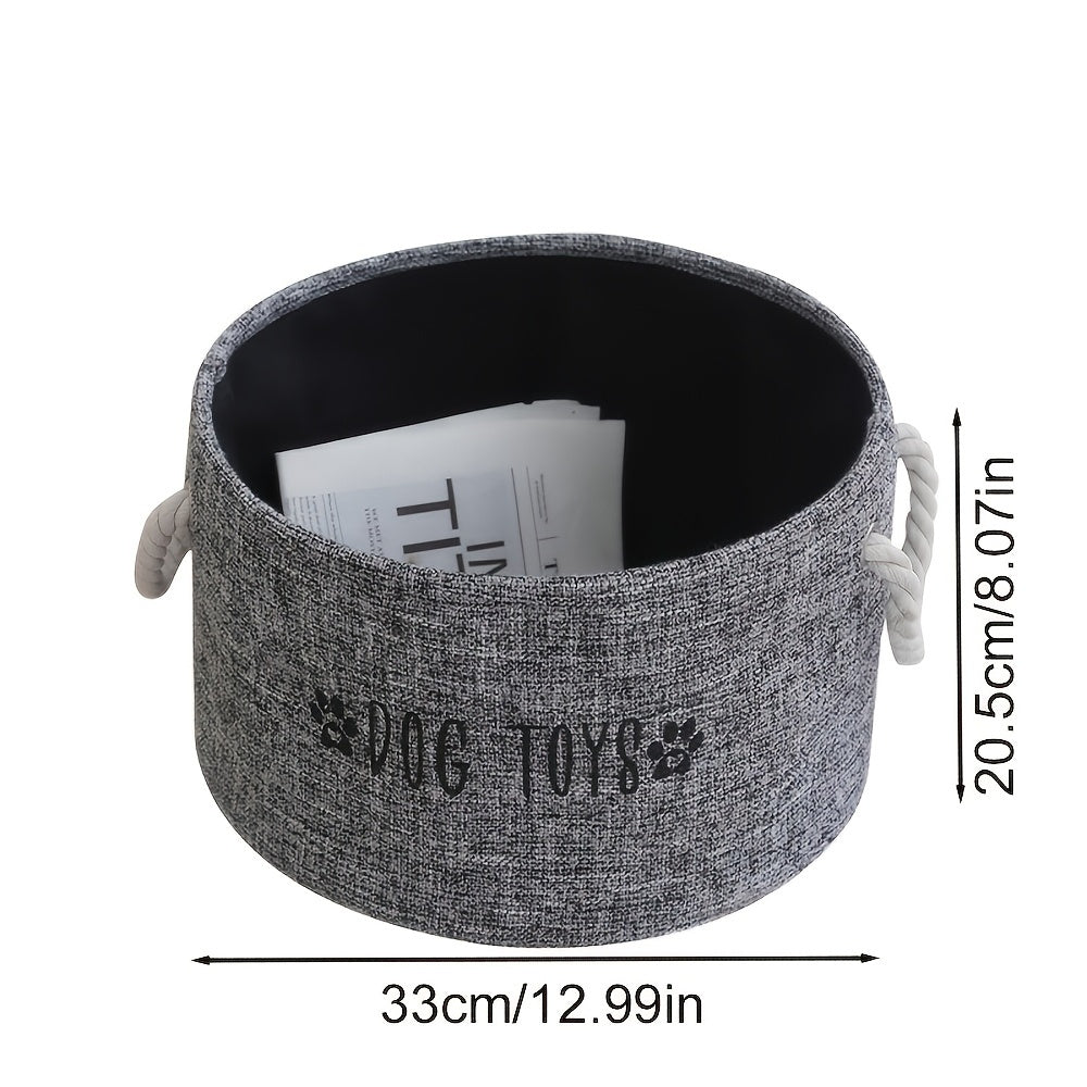[Canvas Pet Accessory Container] Extra-Large Canvas Dog Toy Storage Basket - Spacious Round Pet Accessory Organizer, Dog Toys, Accessories