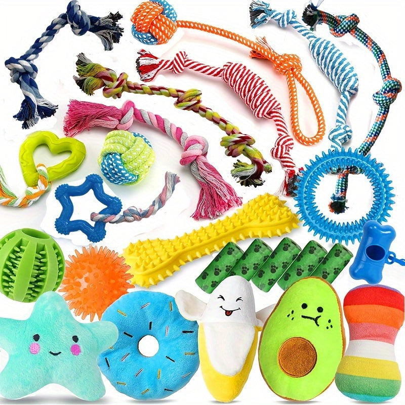 25pcs Luxury Dog Chew Toys for Puppy, Dog Toys with Ropes Puppy Chew Toys, Treat Ball And Squeaky Puppy Toys for Teething Small Dogs