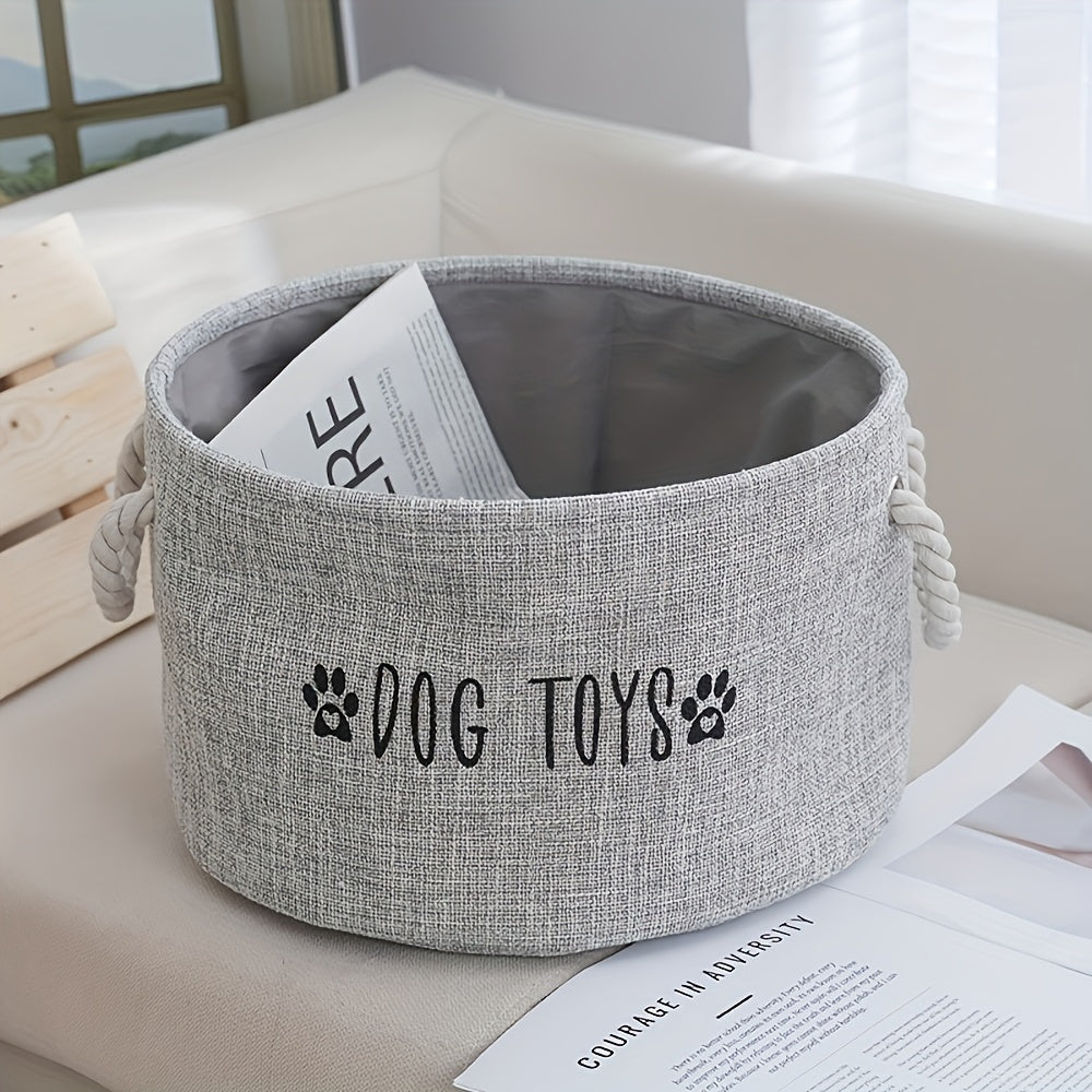 [Canvas Pet Accessory Container] Extra-Large Canvas Dog Toy Storage Basket - Spacious Round Pet Accessory Organizer, Dog Toys, Accessories