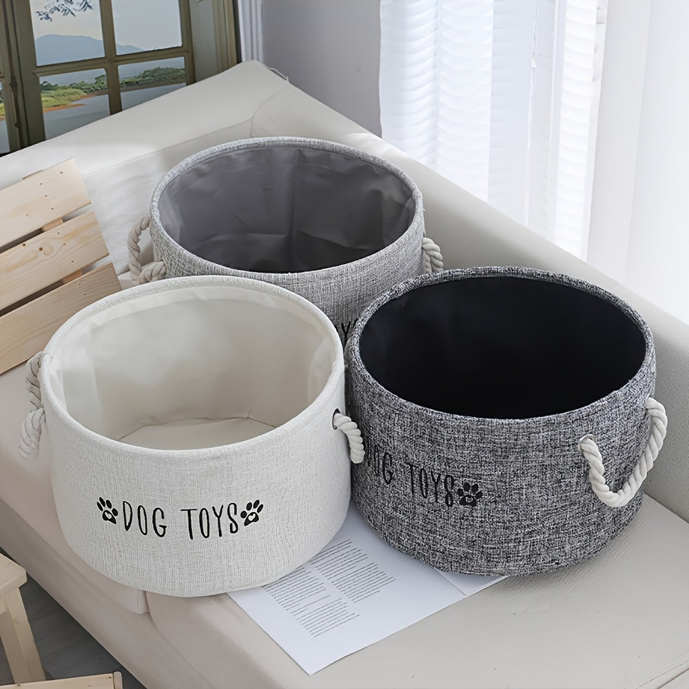 [Canvas Pet Accessory Container] Extra-Large Canvas Dog Toy Storage Basket - Spacious Round Pet Accessory Organizer, Dog Toys, Accessories