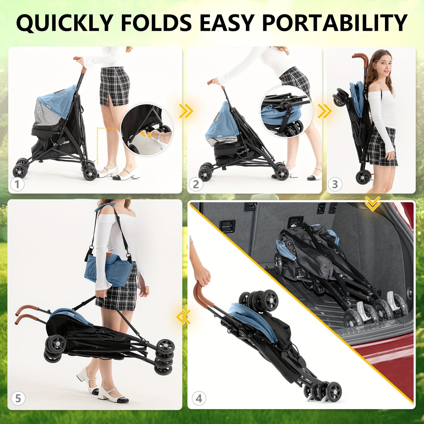 Kenyone Dog Stroller For Small Dogs & Cats - Lightweight, Premium, Portable & Compact Travel Stroller - For Puppies, Small & Medium Dogs & Cats - Suitable for Everyday Walks & Travel - Perfect Gift for Pet Owners