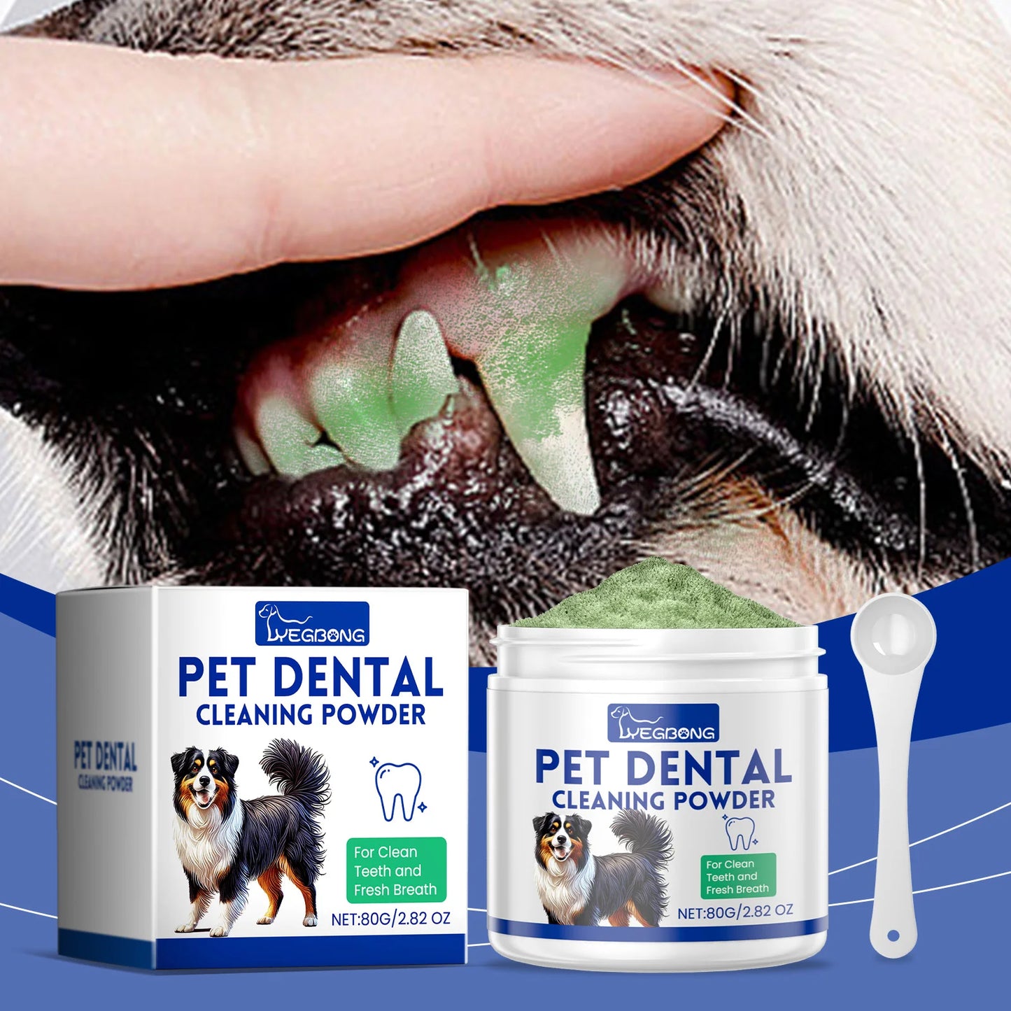Yegbong 80g Dog Teeth Cleaning Powder Dental Whiten Tartar Eliminate Fresh Breath Pet Oral Hygiene Care Brighten Teeth Powder