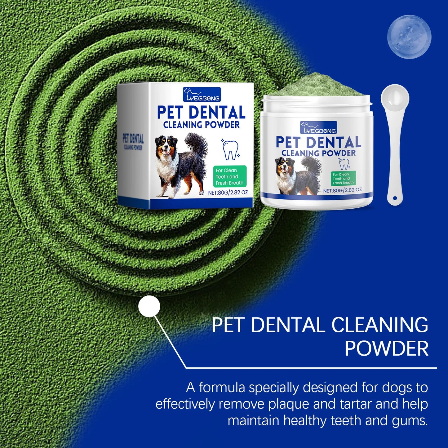 Yegbong 80g Dog Teeth Cleaning Powder Dental Whiten Tartar Eliminate Fresh Breath Pet Oral Hygiene Care Brighten Teeth Powder