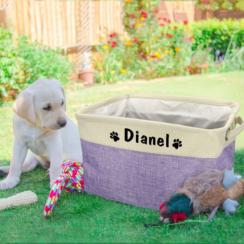 Custom Pet Dog Toy Storage Basket Personalized Foldable Dog Canvas Bag Pet Toys Clothes Storage Box Dog Accessories Pet Supplies