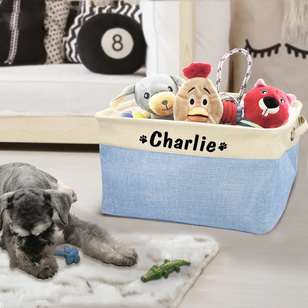 Custom Pet Dog Toy Storage Basket Personalized Foldable Dog Canvas Bag Pet Toys Clothes Storage Box Dog Accessories Pet Supplies