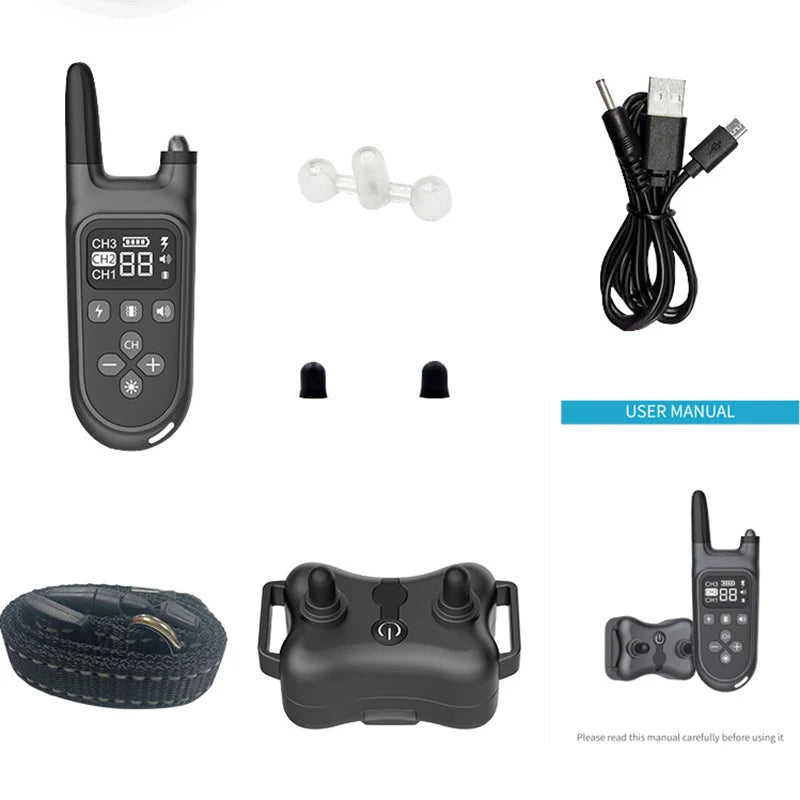 Hot sale Black 800m Electric Dog Training Collar with Shock Vibration Sound Remote Control Pet Training Artifact Bark Stopper