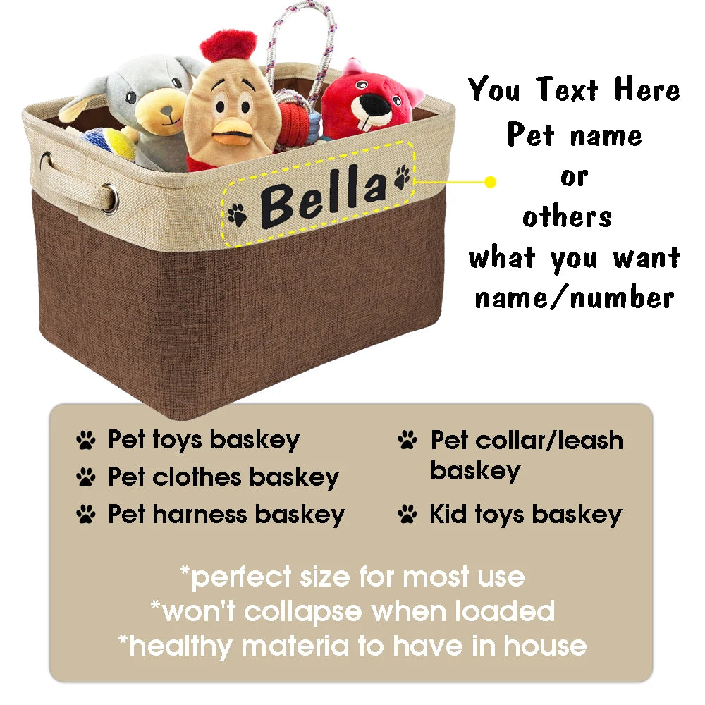 Custom Pet Dog Toy Storage Basket Personalized Foldable Dog Canvas Bag Pet Toys Clothes Storage Box Dog Accessories Pet Supplies