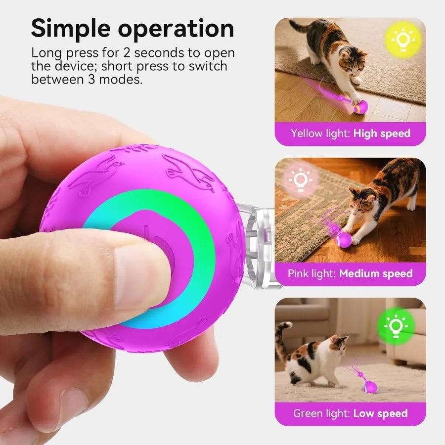 Interactive Cat Toys Ball for Indoor CatsAutomatic Kitten Toys for Bored Indoor Adult Cats Motioctivated USB Rechargeable Purpl