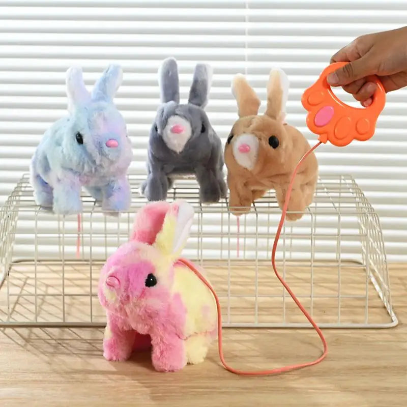 Walking Bunny Toy Cute Electric Rabbit Interactive Plush Toys With Sounds and Rope Animated Rabbit Stuffed Doll Birthday Gifts